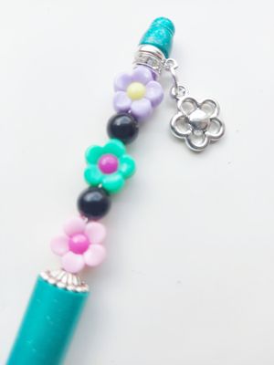 Kralenpen DIY pakketje Turquoise met kleurrijke bloemenkralen