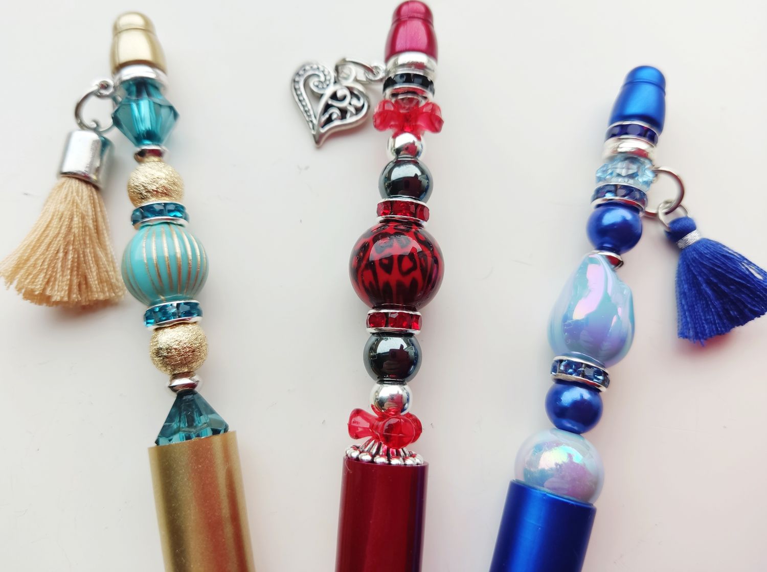 DIY boxje kralenpennen (3 stuks) blauw/goud/rood
