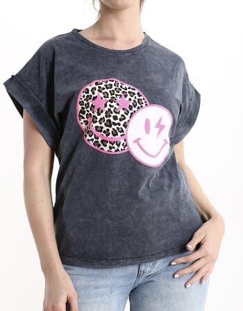 Smiley face stone wash T-shirt