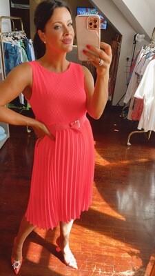 Neon pink pleated dress