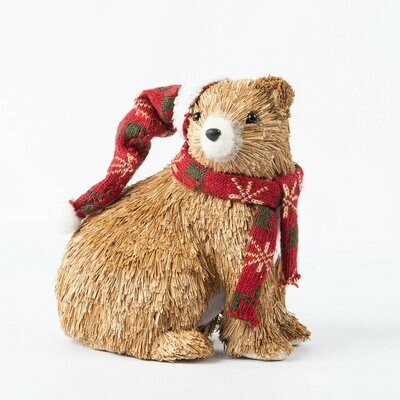 Grass Sitting Bear With Red Hat