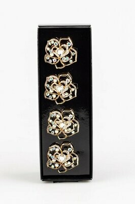 Gold Flower Diamond Napkin Ring Set / 4