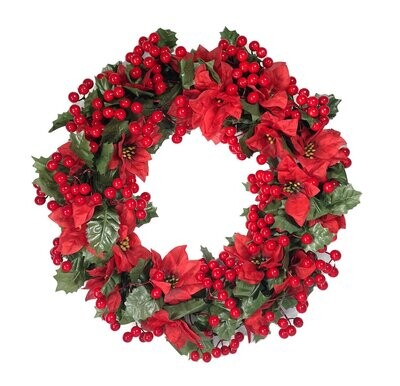 Wreath With Berries And Poinsettias 50cm