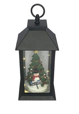 Christmas Lantern With Lights 14x14x30cm Snowman