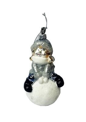 Girl On Snowball Ornament Glass Subtle Glitter 7x7cm