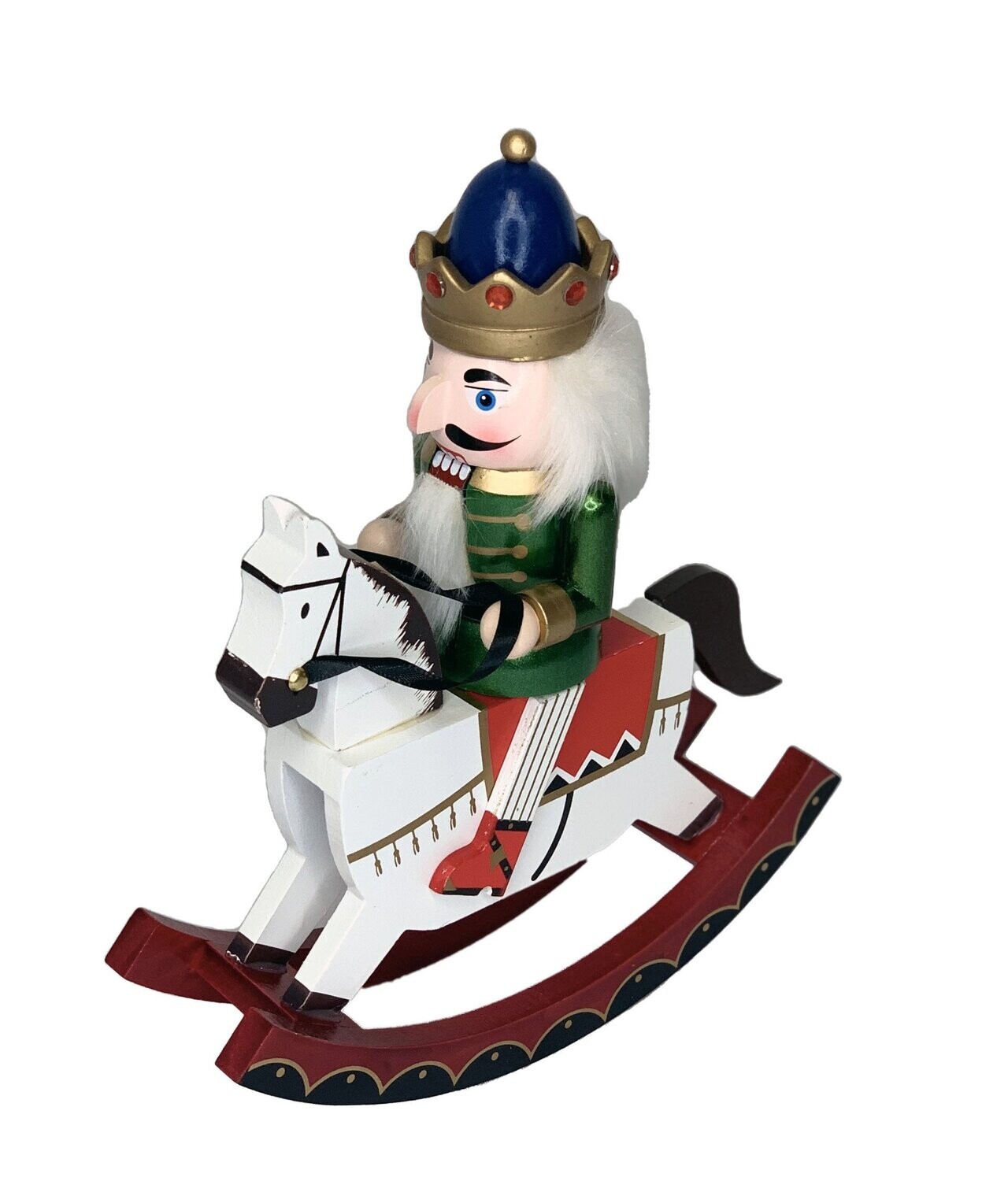 Plain Nutcracker On Rocking Horse Green 30cm decorations