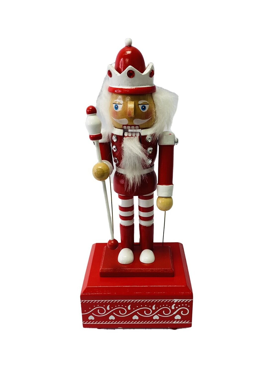 Red & White Musicbox Nutcracker 30cm With Tall Hat
