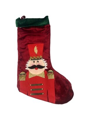 Red Polyester Stocking With Gold Glitter & Stones 28x44x1cm
