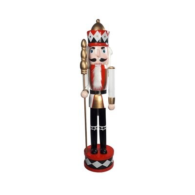 Red & Black Nutcracker With Staff And Gold Hat 60cm