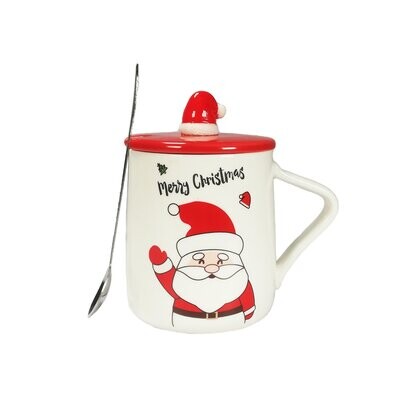 Santa Mug With Spoon And Lid 8x8x10cm