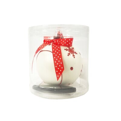 Bauble Glass Marker, With Bow White With Snowflakes 10cm