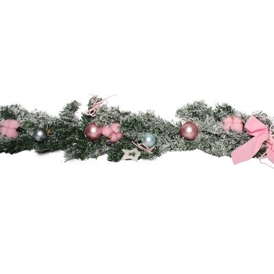 Garland With Snow & Pink Décor 1.8m