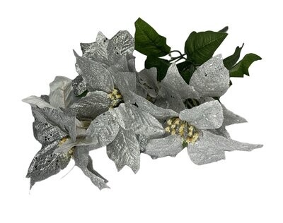 Poinsettia 7 Heads 45x17cm Silver