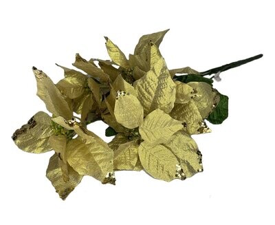 Poinsettia 5 Heads 43x20cm Gold Glitter