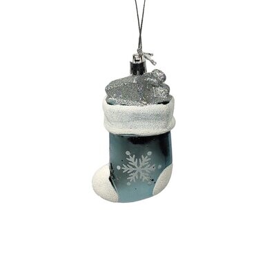 Blue Sock With Silver Presents Hanging Ornament