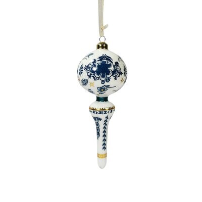 Ornament Glass Blue & White Delf Design 8x21cm Assorted