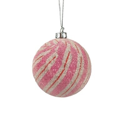 CANDY BAUBLE PINK STRIPED 8CM