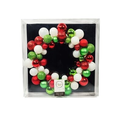 Wreath With Baubles Green,Red And White 33x7cm