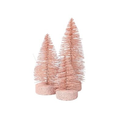 Brush Mini Tree With Glitter Pink - Set Of 3 12x21cm