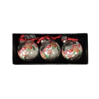Glass Bauble With Gingerbread House 8cm - Box Of 3