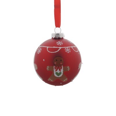 Bauble With Gingerbread Man Red 8cm