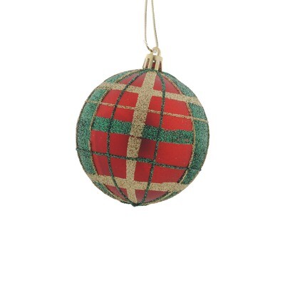 Bauble With Tartan Design Shiny Gold 8cm