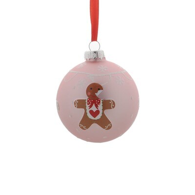 Bauble With Gingerbread Man Pink 8cm