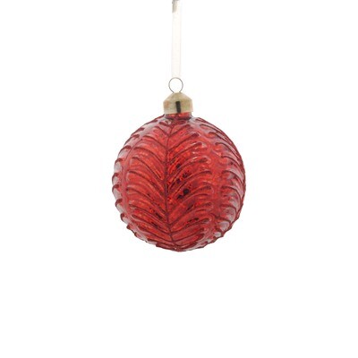 Bauble Glass Antique Red With Leaf Design 10cm