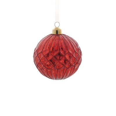 Bauble Glass Antique Red With Diamond Design 10cm
