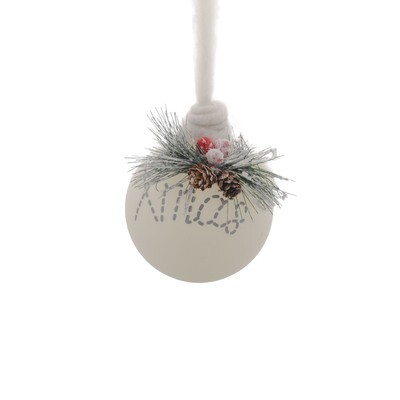 Bauble Glass Silver With Red Berry And Pinecone Xmas 10cm