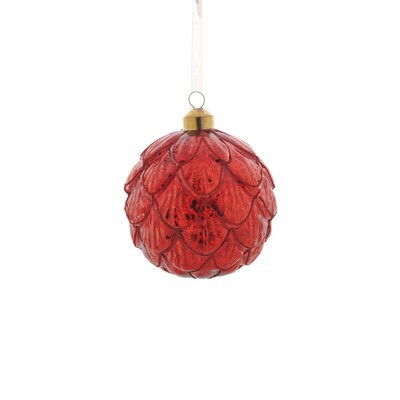 Bauble Glass Antique Red With Scalloped Design 10cm