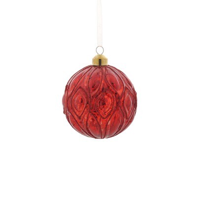 Bauble Glass Antique Red With Big Diamond Design 10cm