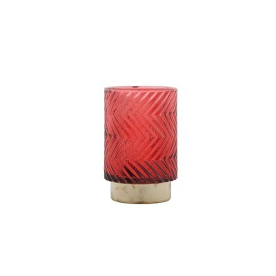 Tealight Holder Glass Red With Zig-Zag Grooves 8.5x13cm