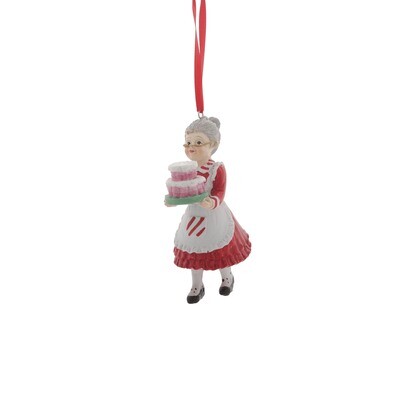 Mrs Clause With Cake Hanging Ornament 7.5x8x12.5cm