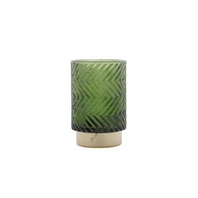 Tealight Holder Glass Green With Zig-Zag Grooves 8.5x13cm
