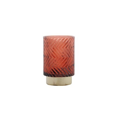 Tealight Holder Glass Mauve With Zig-Zag Grooves 8.5x13cm