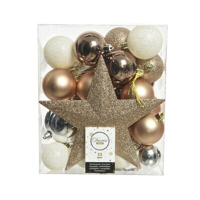 Baubles Mix Set Of 33 8cm Gold With Star
