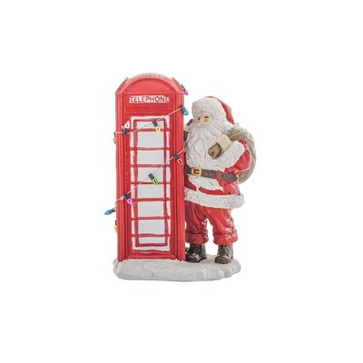 Santa In Telephone Booth 9.5x14x19cm