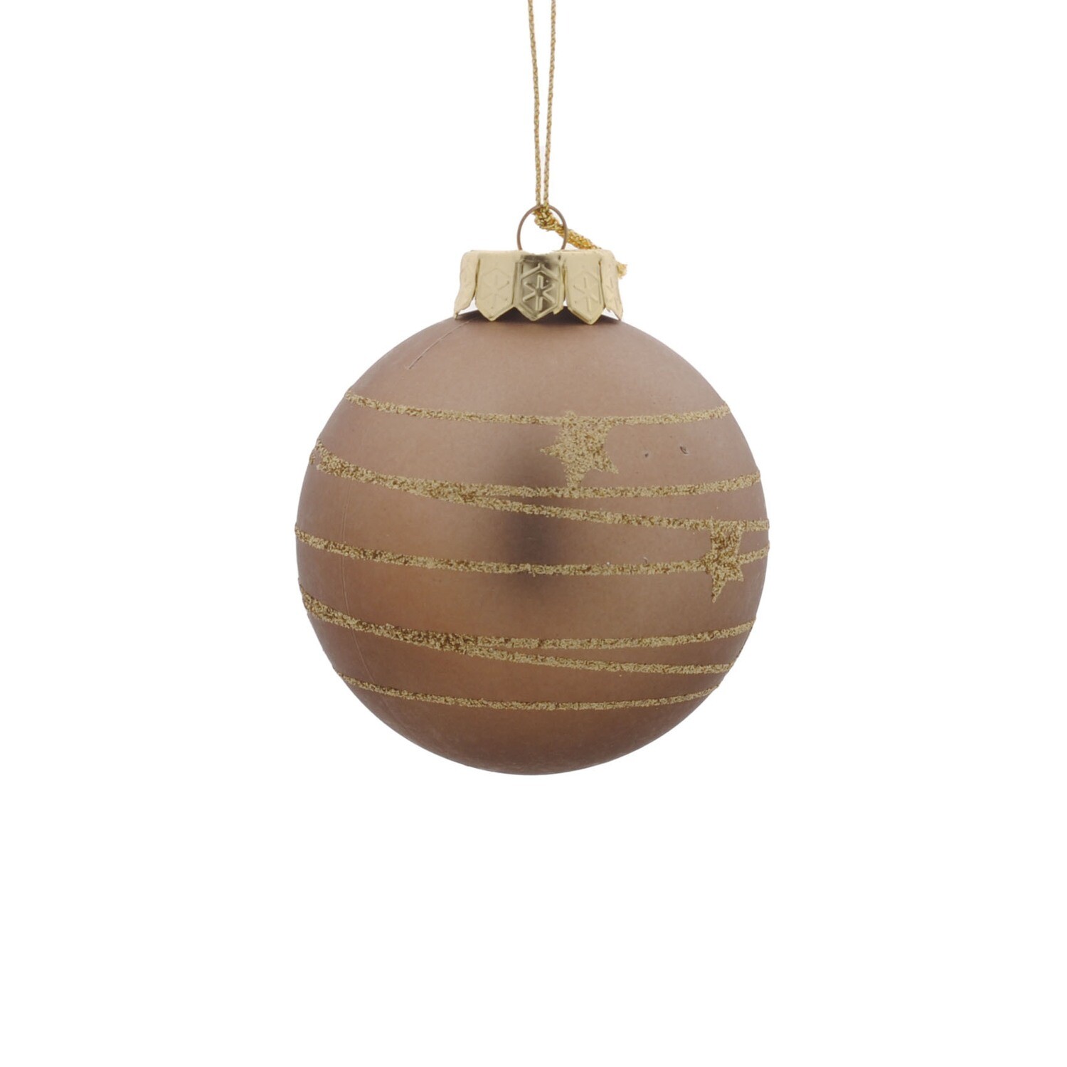 Bauble With Gold Stripes And Stars D/Gold Matt 8cm