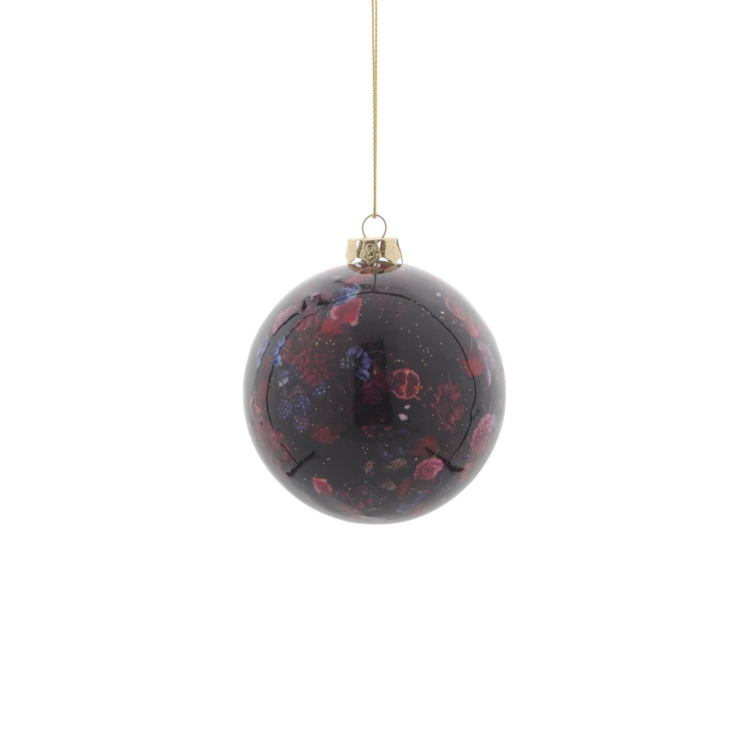 Bauble With Pomegranets And Flowers Oxblood 8cm