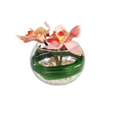 Artificial Orchid In Glass Bowl - Pink