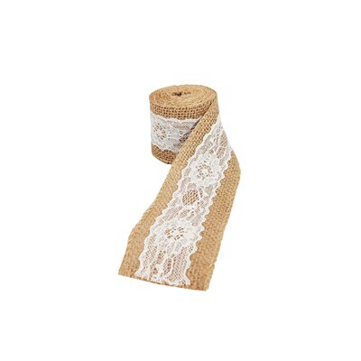Hessian Ribbon With White Lace