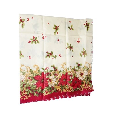 Tablecloth With Red & Gold Poinsettias With Berries 150x240cm