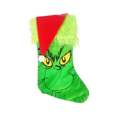 Grinch Stocking With Led Lights in Eyes 38X25cm