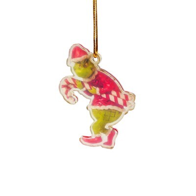 Plastic Hanging Grinch with Candy Cane 8cm