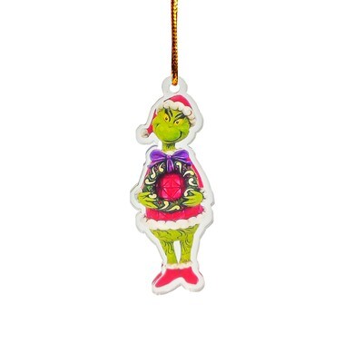 Plastic Hanging Grinch with Wreath 8cm