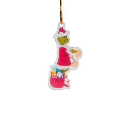 Plastic Hanging Grinch With Bag And List 8cm