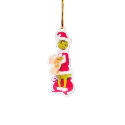 Plastic Hanging Grinch with Bag and List Smiling 8cm