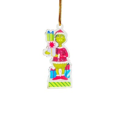Plastic Hanging Grinch with present 8cm