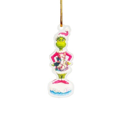 Plastic Hanging Grinch with Xmas Jersey on 8cm